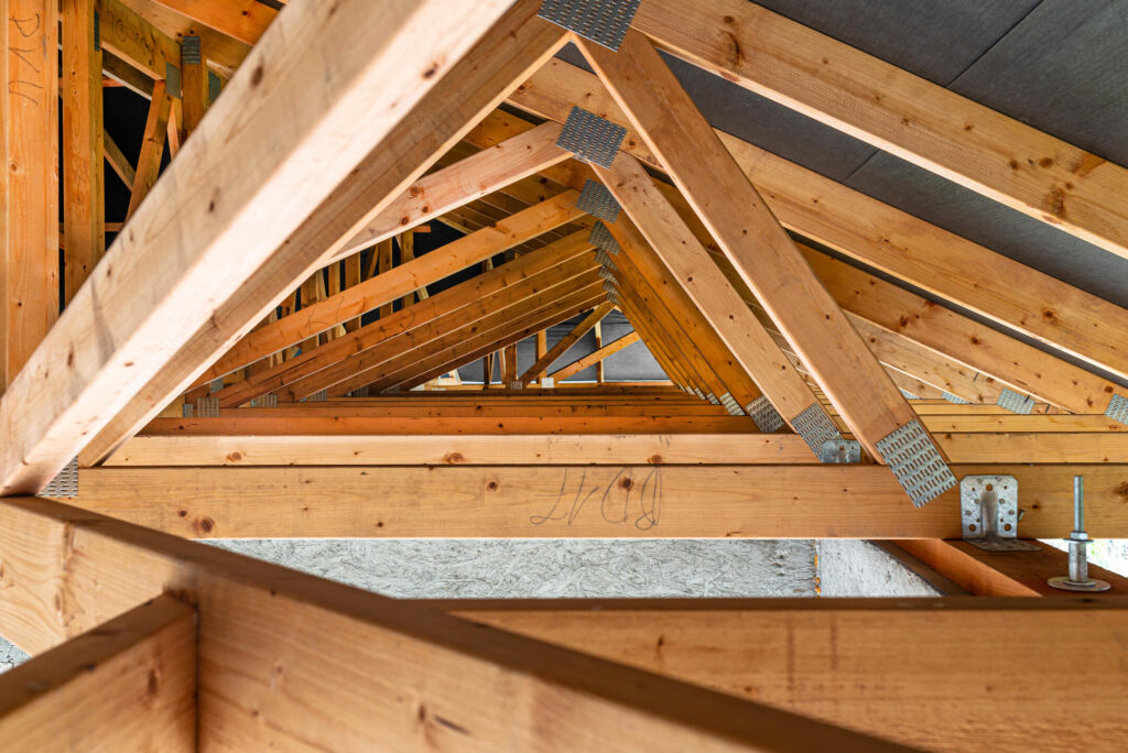 roof trusses-close up view of roof trusses in a home